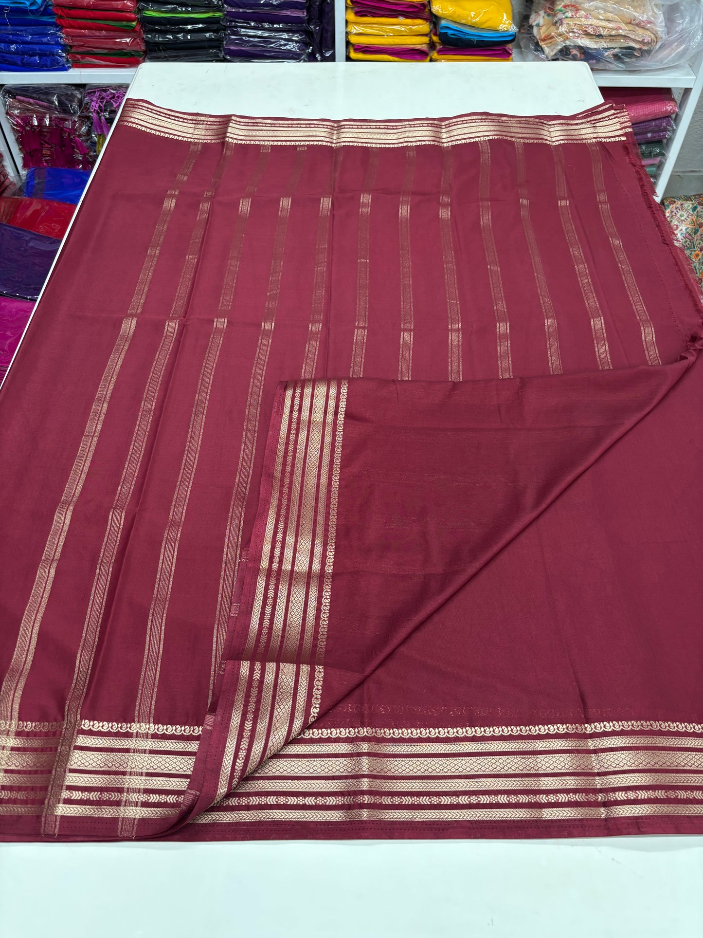 Semi Mysore Crepe (Self, Medium Sequence Border)