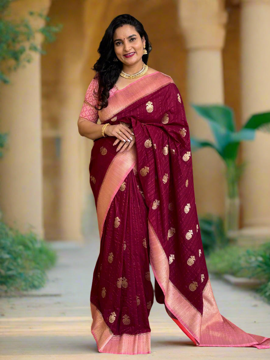 Embossed Crepe Georgette (Gandaberunda Motifs)