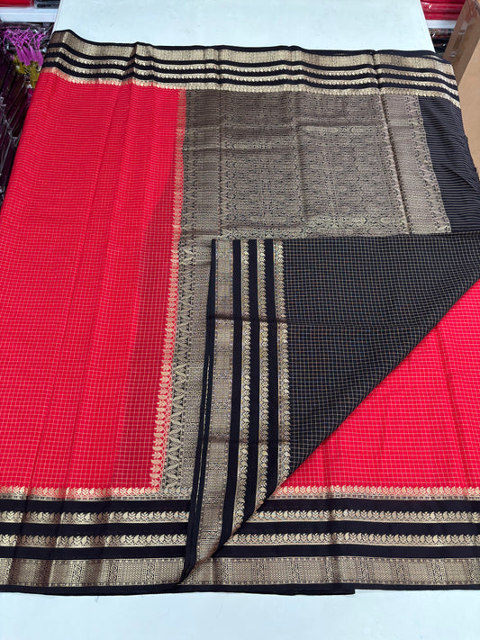 Semi Mysore Crepe (Premium, Checks, Big 3 Bentex Border)