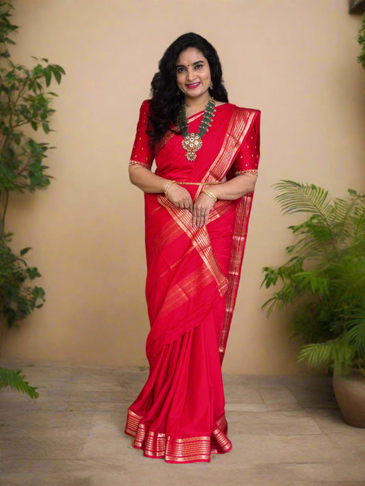 Semi Mysore Crepe (Self, Medium Sized Mango Sequence Border)