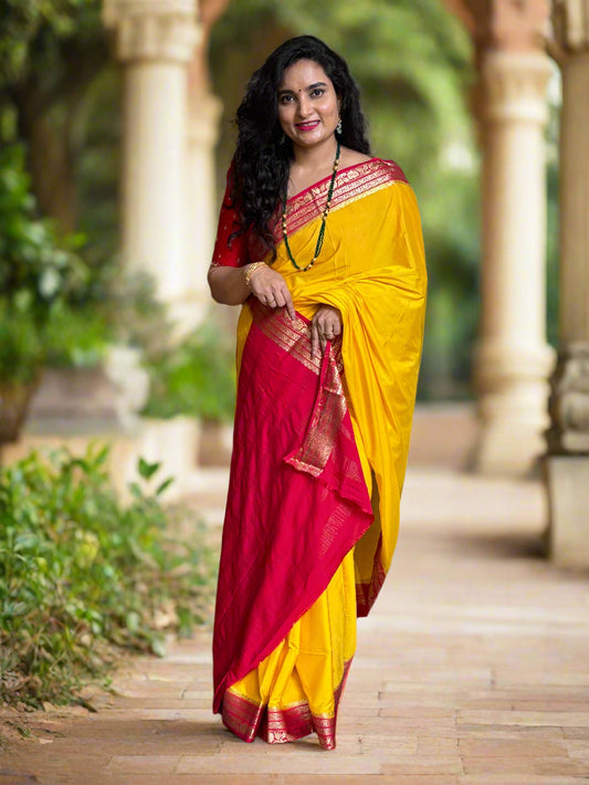 Semi Mysore Crepe (Contrast, Medium Sized Floral Border)