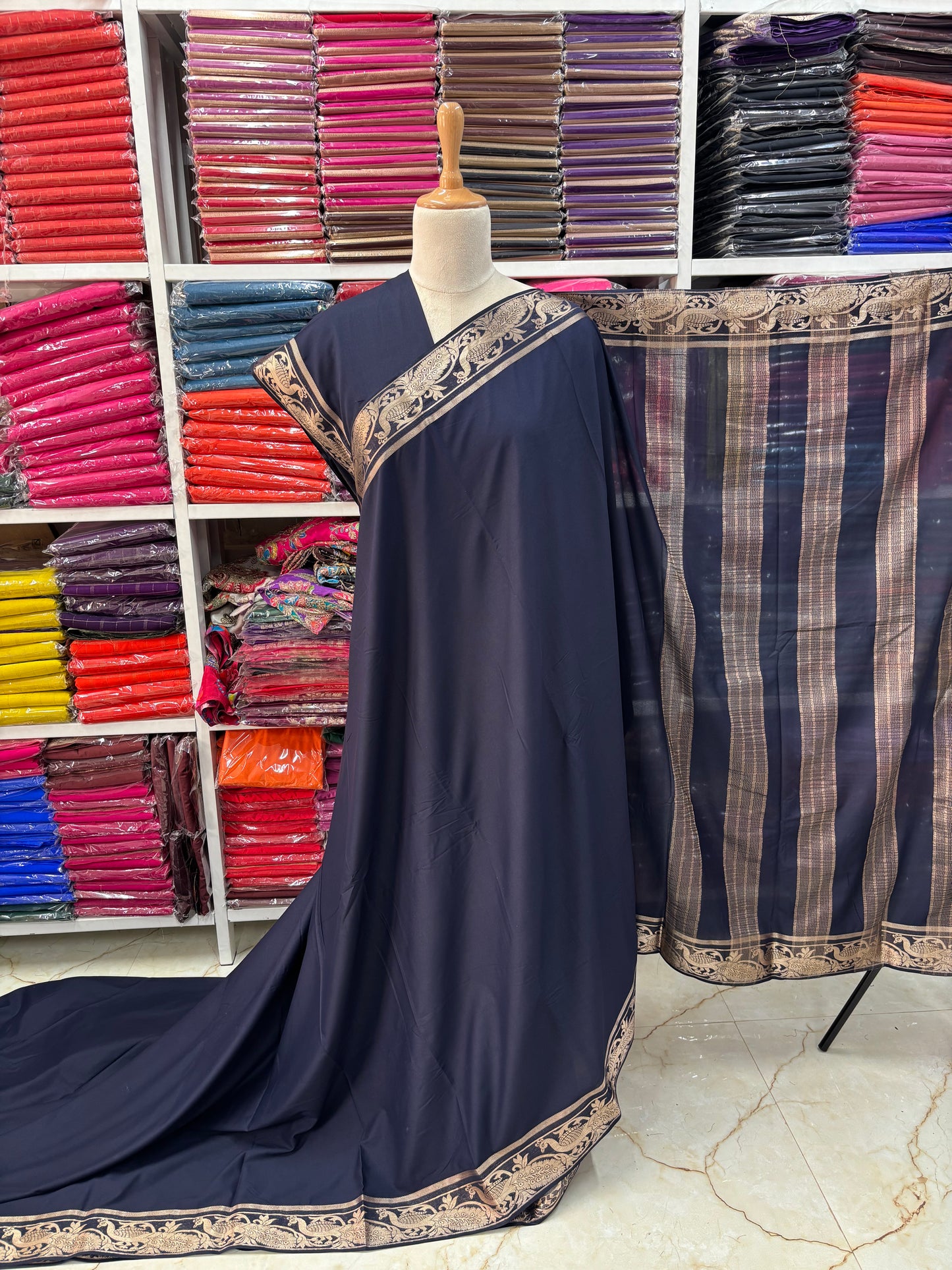 Semi Mysore Crepe (Self, Mayuri Border)