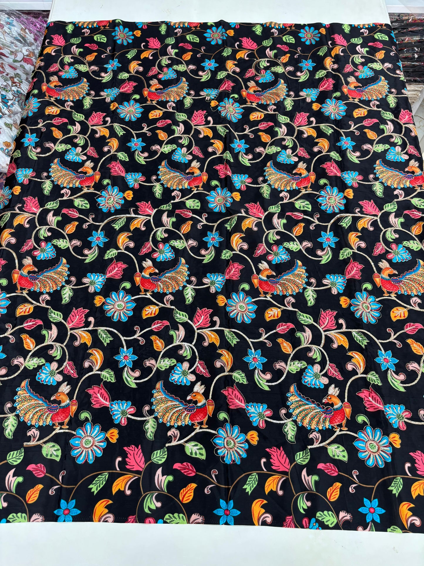 Kalamkari Blouse Fabric (HSSB1, Peacock Print with Light Positioning Work)