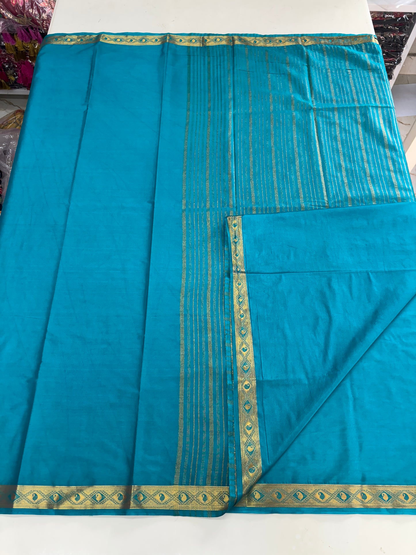 Semi Mysore Crepe (Self, Diamond and Mango 1 inch Border)