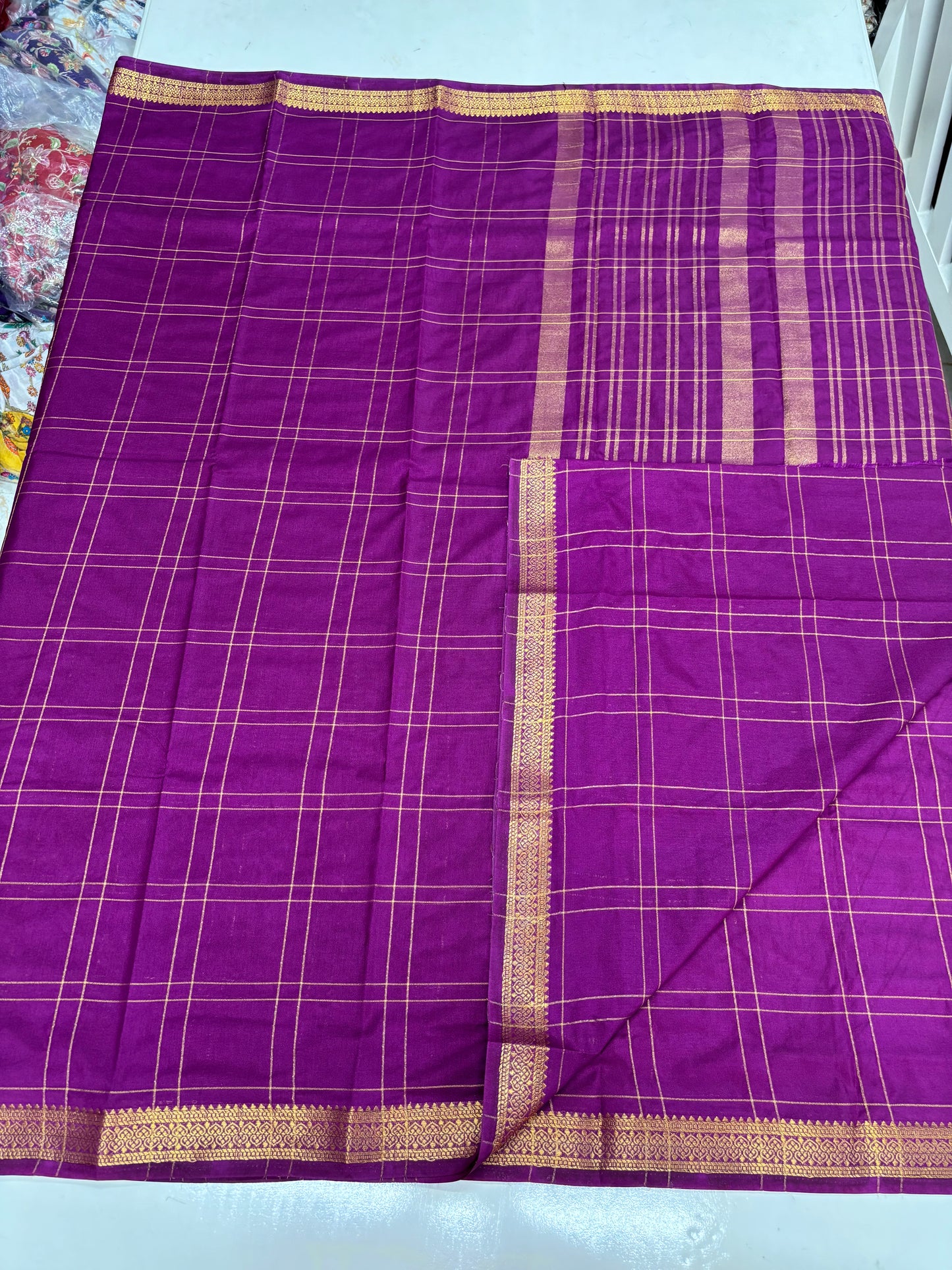 Semi Mysore Crepe (Self, Big Checks, Small Border)