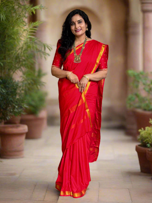 Semi Mysore Crepe (Self, 1.5 inches Golden Mango and Waves Border)