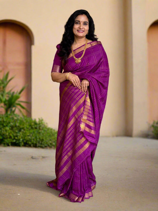 Semi Mysore Crepe (Self, Big Checks, Small Border)