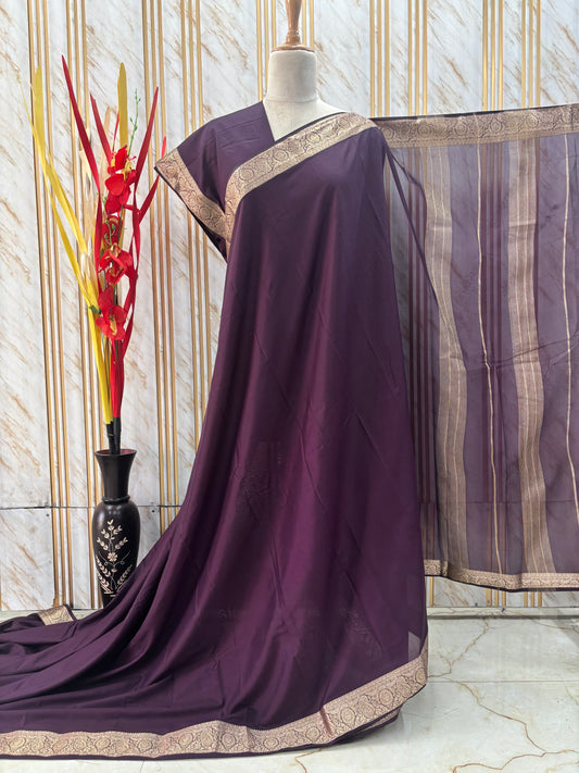 Semi Mysore Crepe (Self, Mango Floral Border)