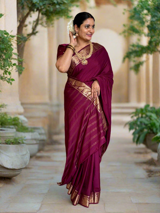 Semi Mysore Crepe (Self, Super Premium, Mango Border)