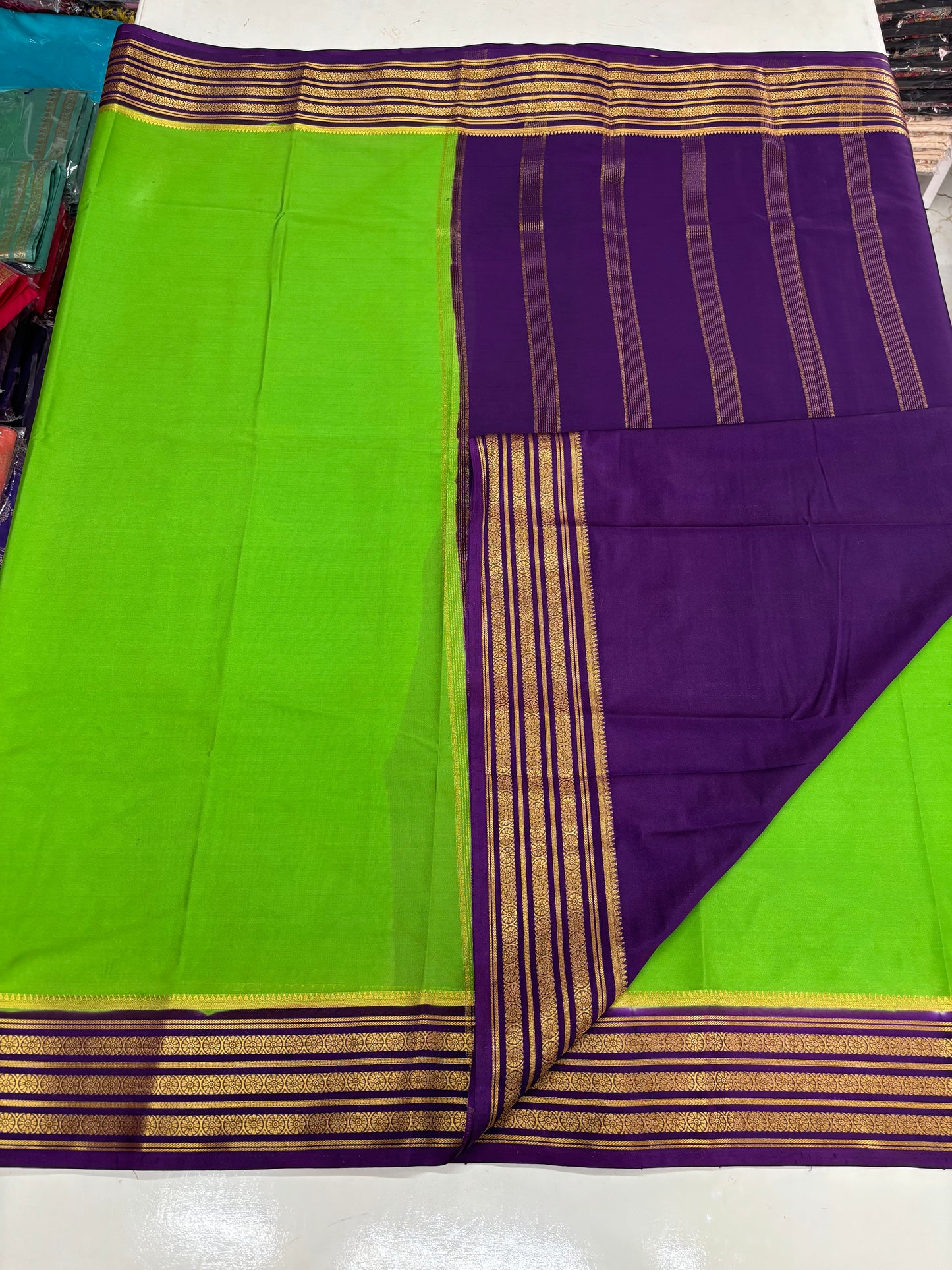 Semi Mysore Crepe (3 lines floral border)