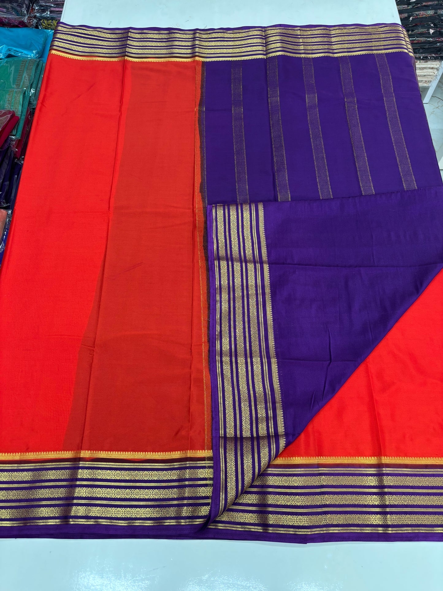 Semi Mysore Crepe (3 lines floral border)