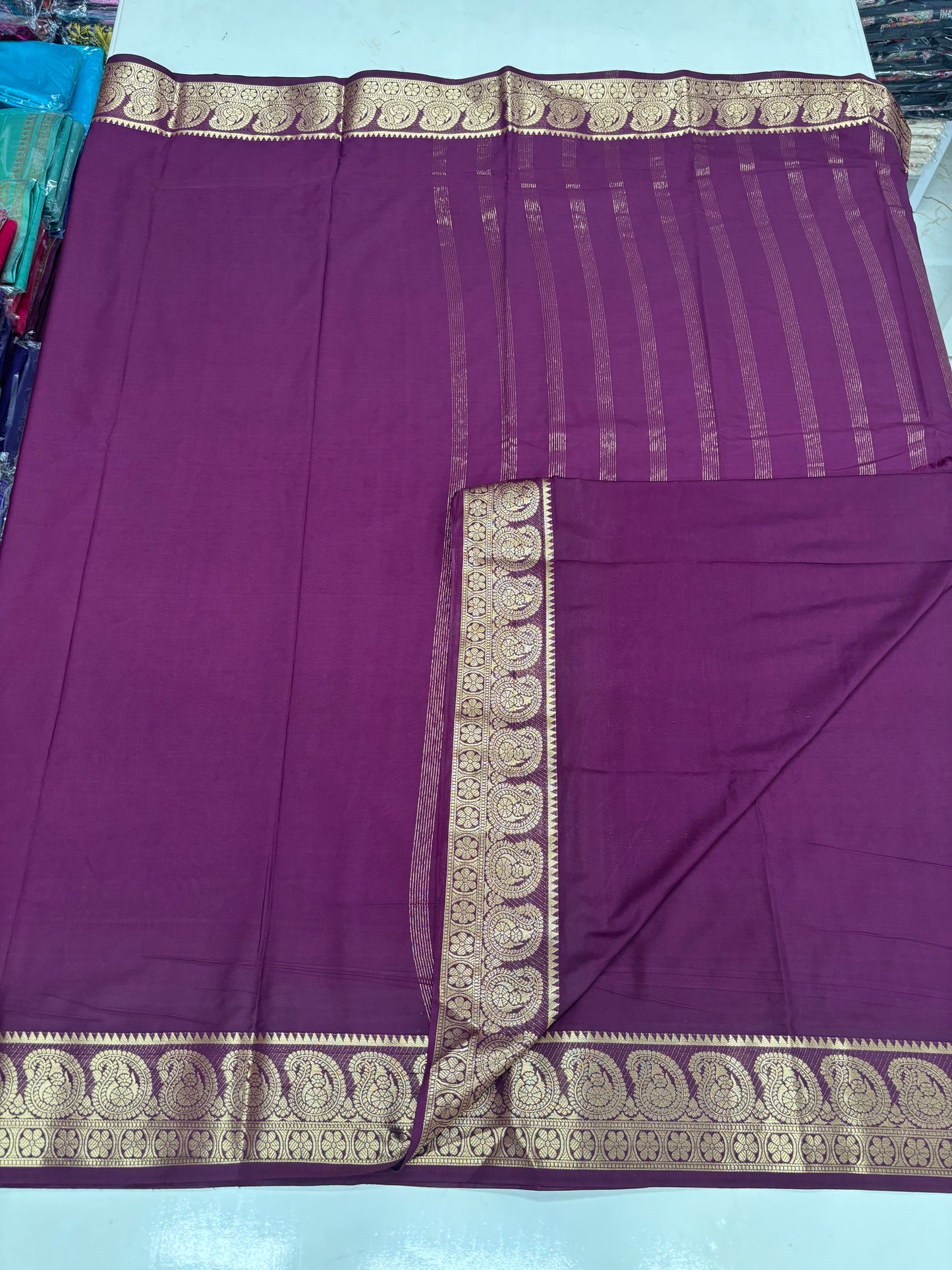 Semi Mysore Crepe (Self, Super Premium, Mango Border)