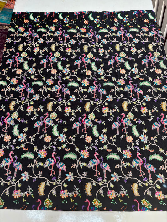 Kalamkari Blouse Fabric (HSSB10, Floral & Birds Print with Light Positioning Work)