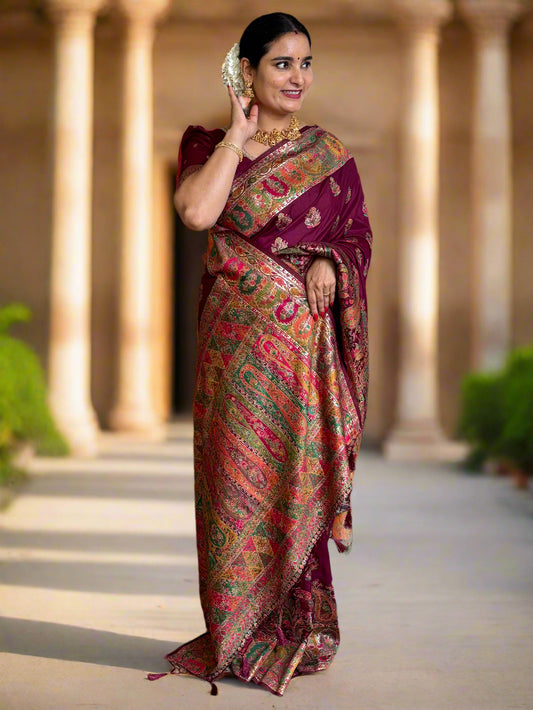 Kashmiri Pashmina Saree (Mango Design Weaves)