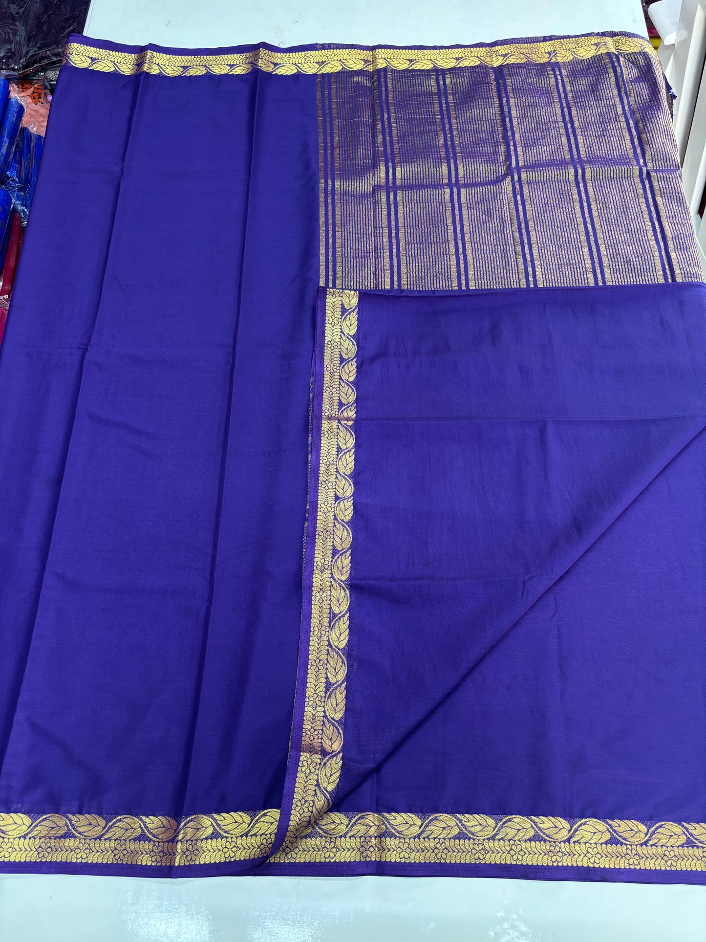 Semi Mysore Crepe (Self, Traditional Leaf and Floral Border)