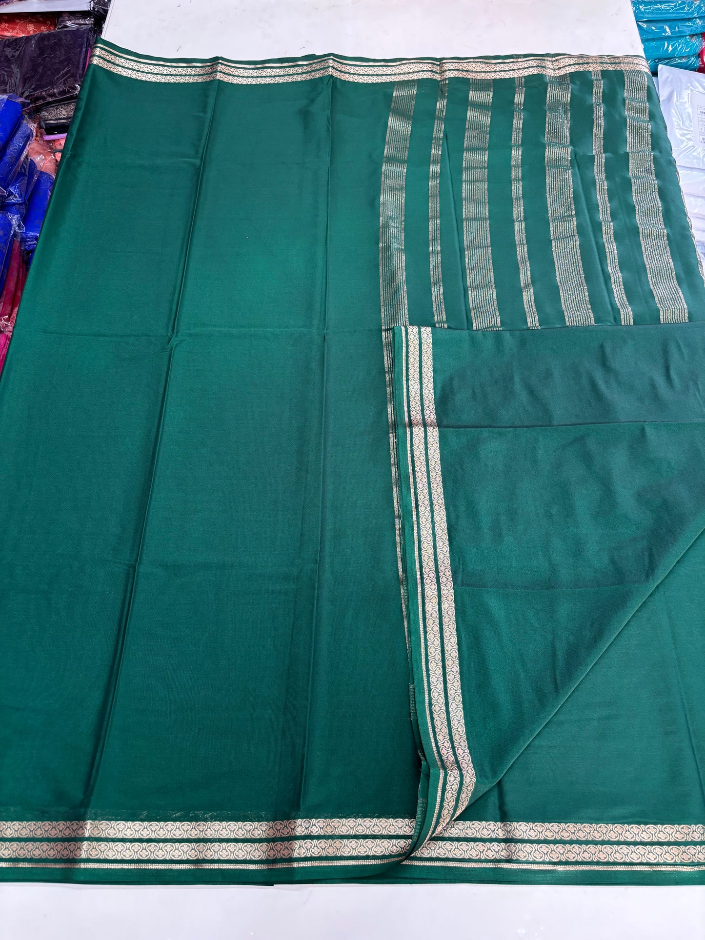 Semi Mysore Crepe (Self, 2 inch Floral Waves Border)