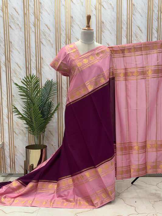 Semi Mysore Crepe(Contrast, Gandaberunda Bentex Border)