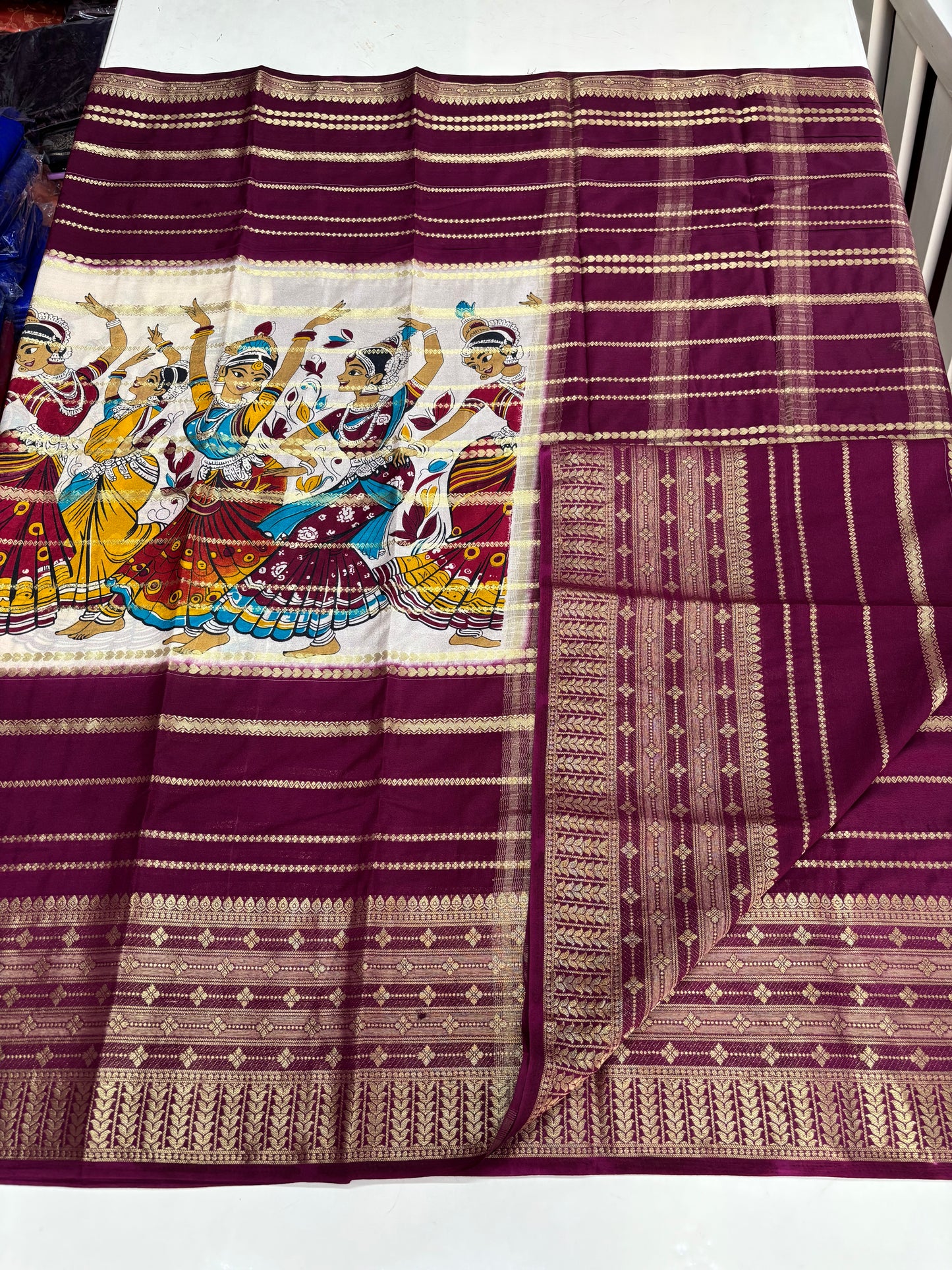 Semi Mysore Crepe (Dancing Doll Kalamkari Print)