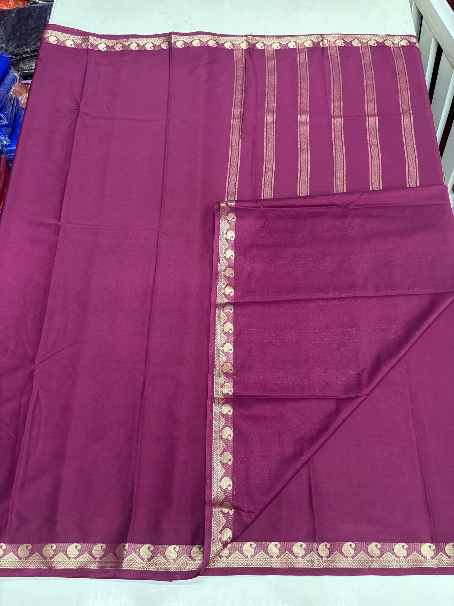 Semi Mysore Crepe (Self, Small Mango Border)