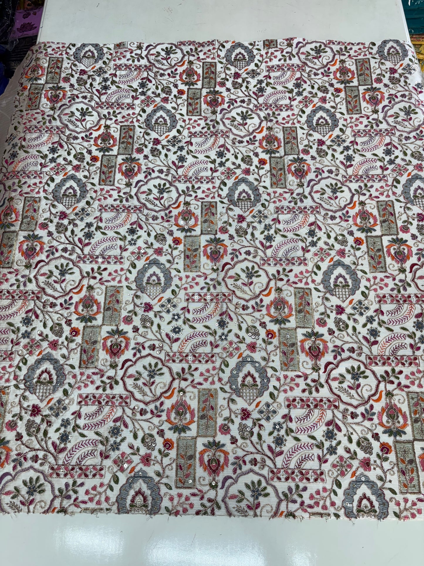 Raw Silk Blouse Fabric (HSSB7, Heavy Embroidery Work)