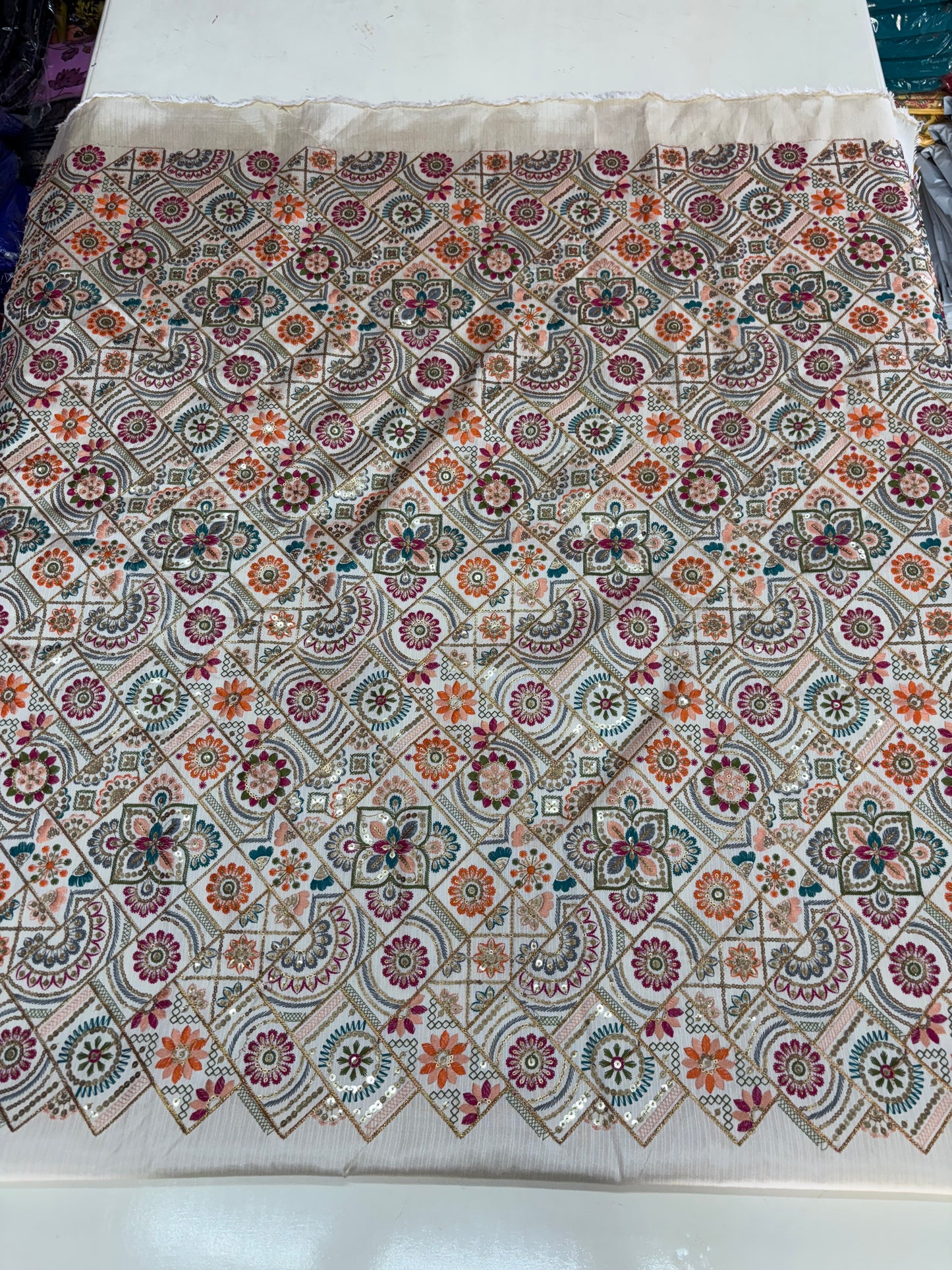 Raw Silk Blouse Fabric (HSSB7, Heavy Embroidery Work)