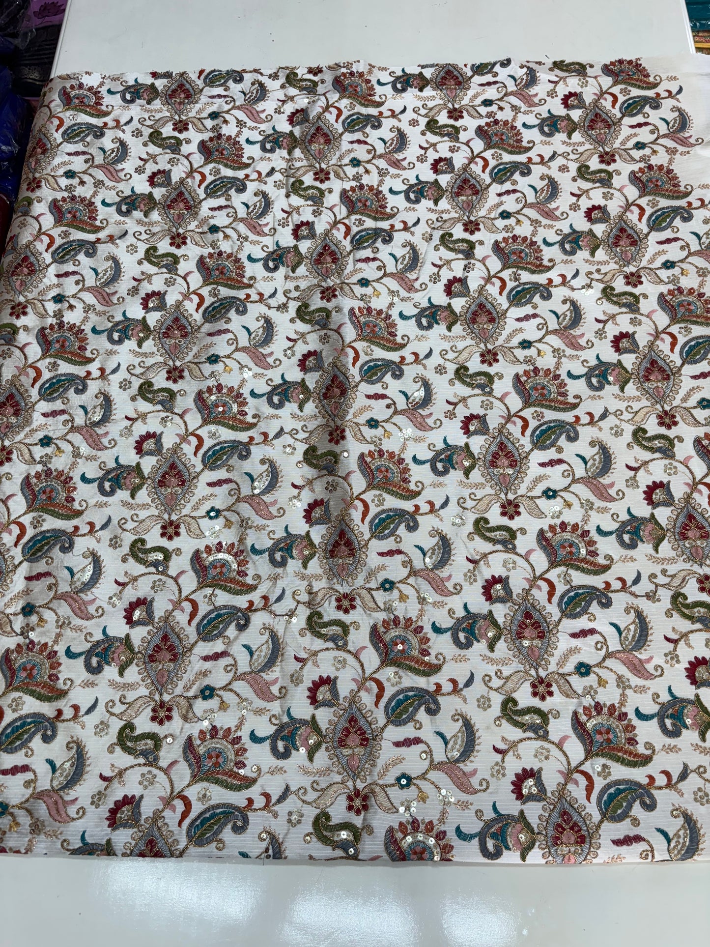 Raw Silk Blouse Fabric (HSSB7, Heavy Embroidery Work)