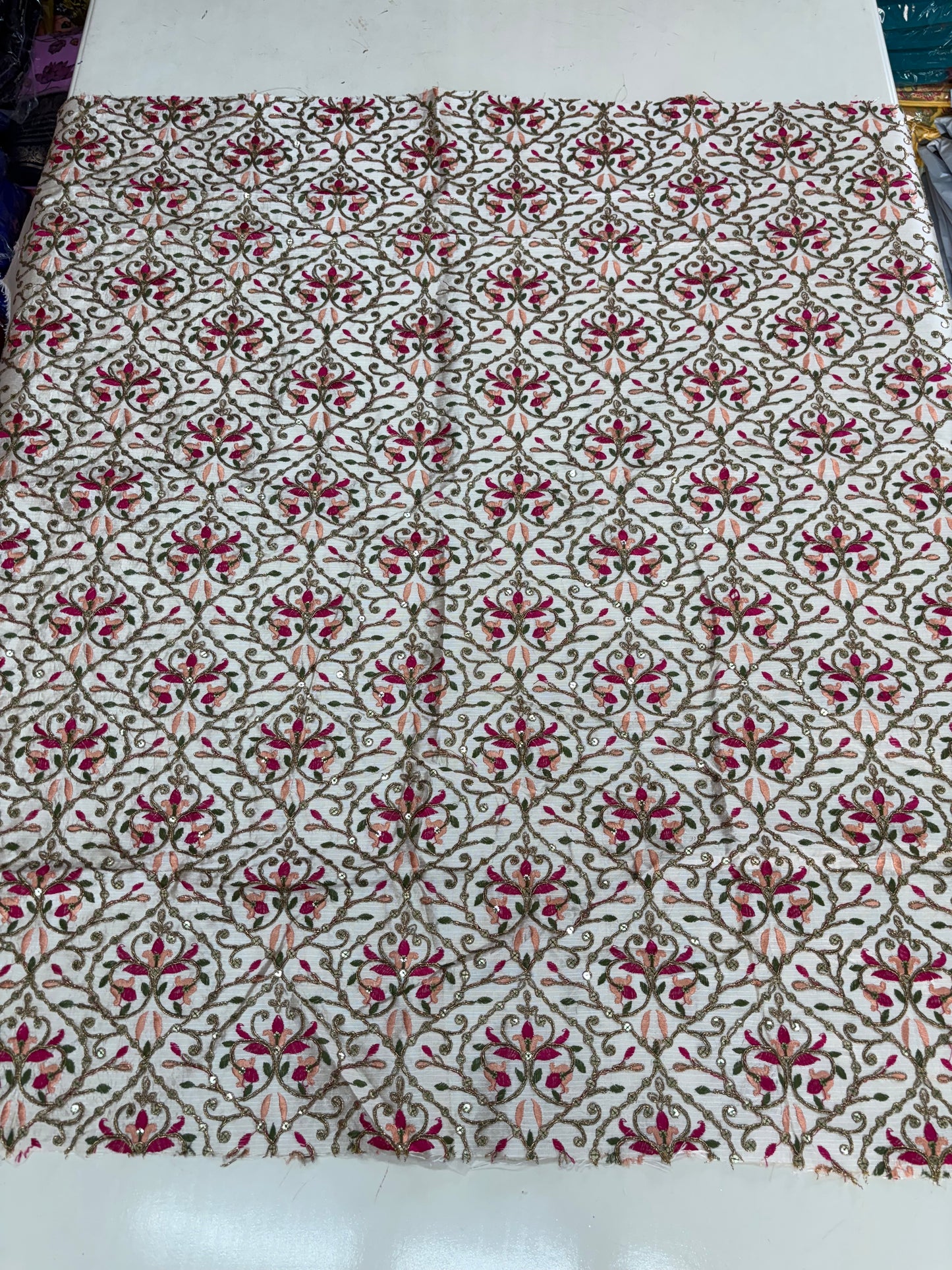 Raw Silk Blouse Fabric (HSSB7, Heavy Embroidery Work)
