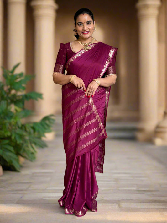 Semi Mysore Crepe (Self, Small Mango Border)