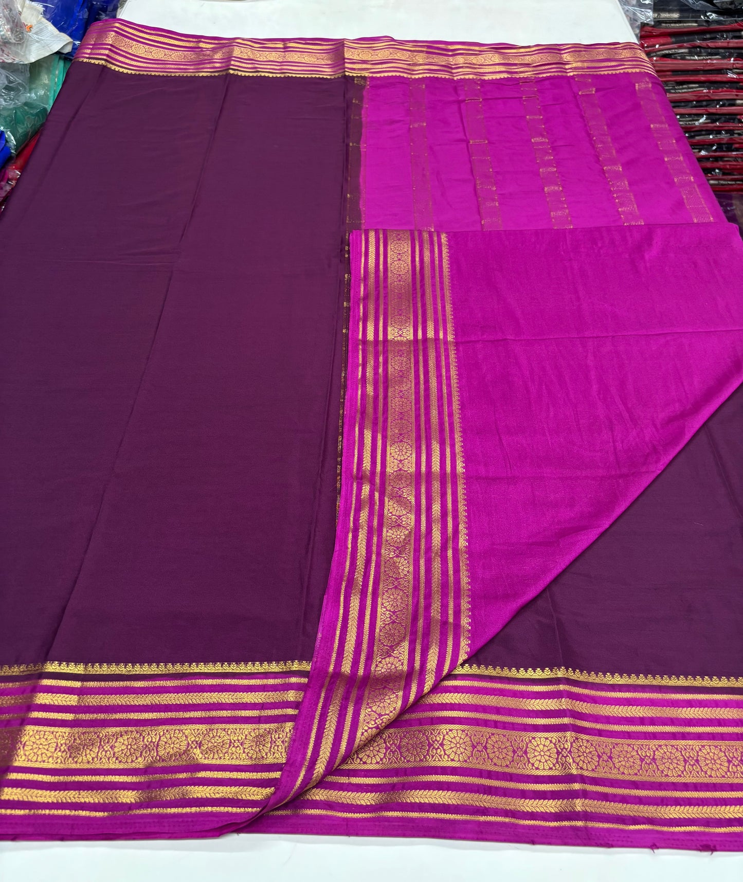 Semi Mysore Crepe (Premium, 1 Line Flowers Border)