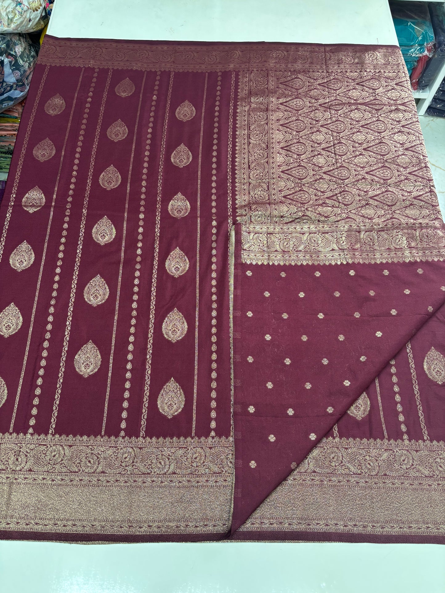 Banarasi Khaddi Georgette (Peacock Feather Motifs)
