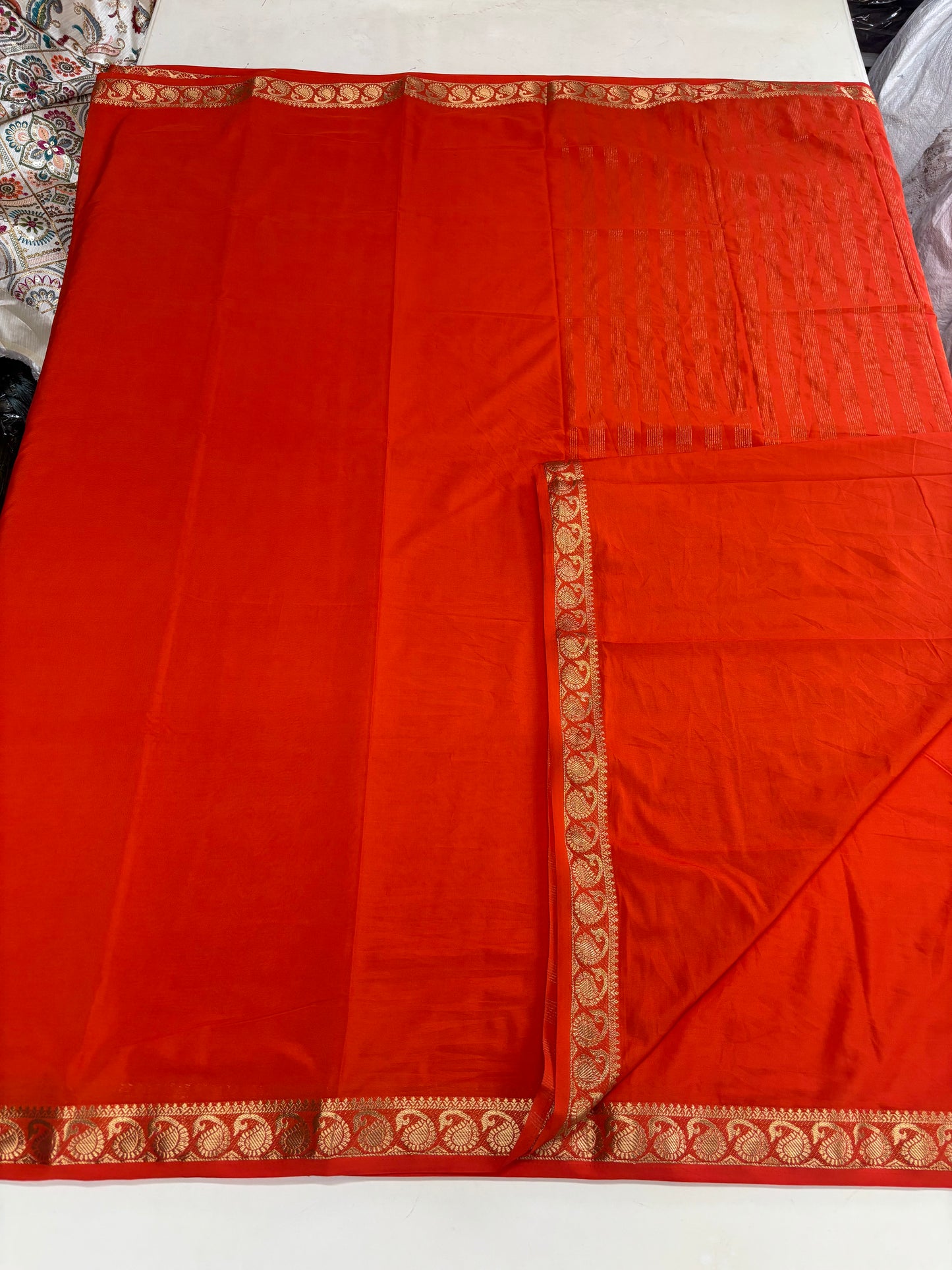 Semi Mysore Crepe(Self, Premium, Small Mango Border)