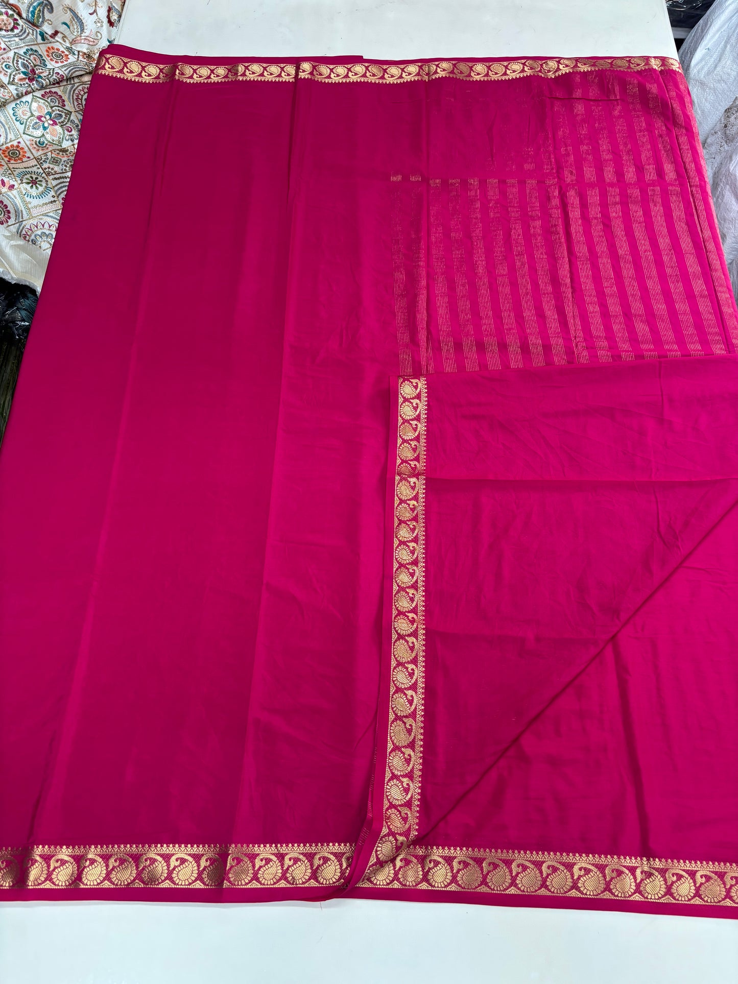 Semi Mysore Crepe(Self, Premium, Small Mango Border)