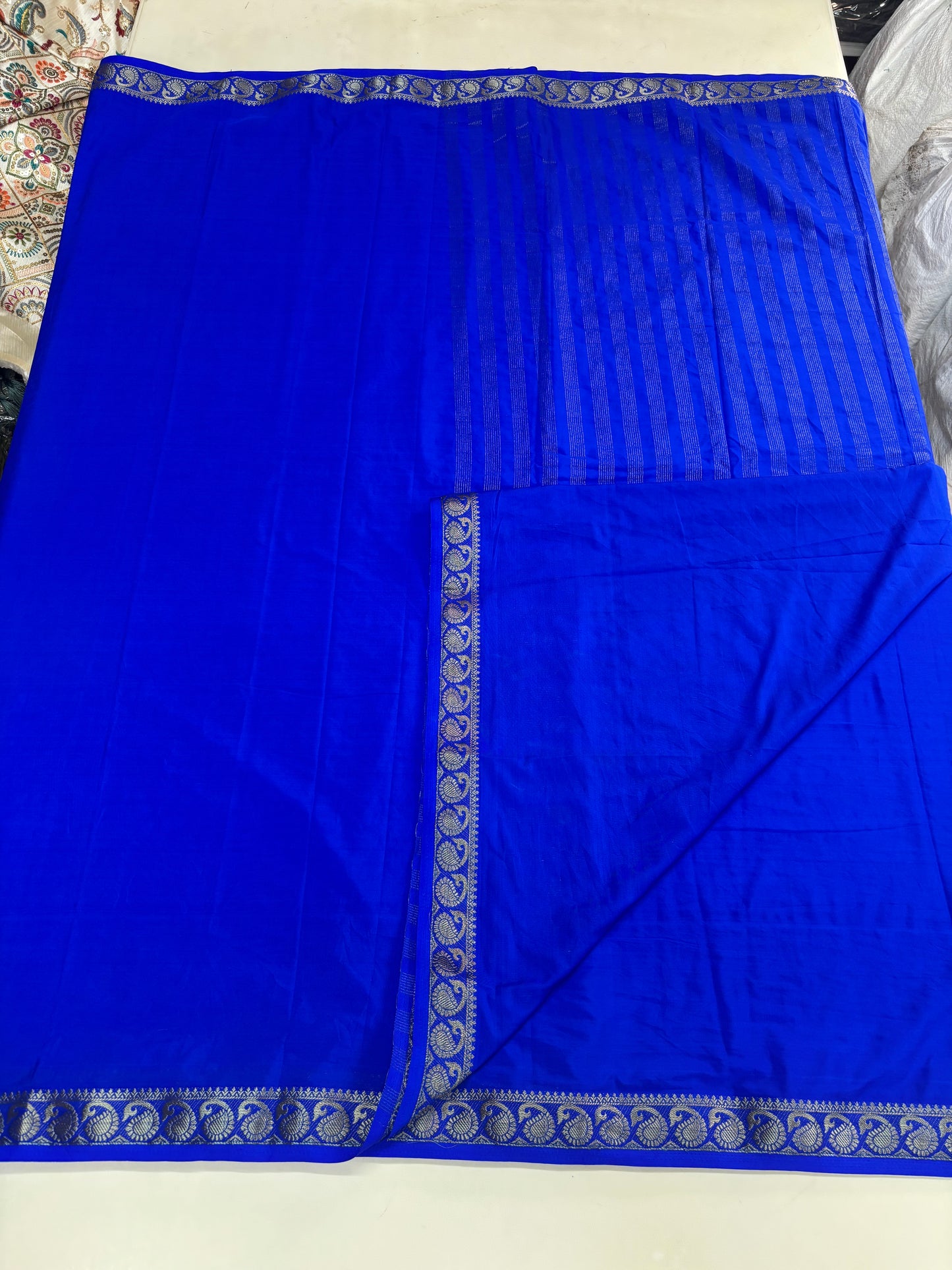Semi Mysore Crepe(Self, Premium, Small Mango Border)