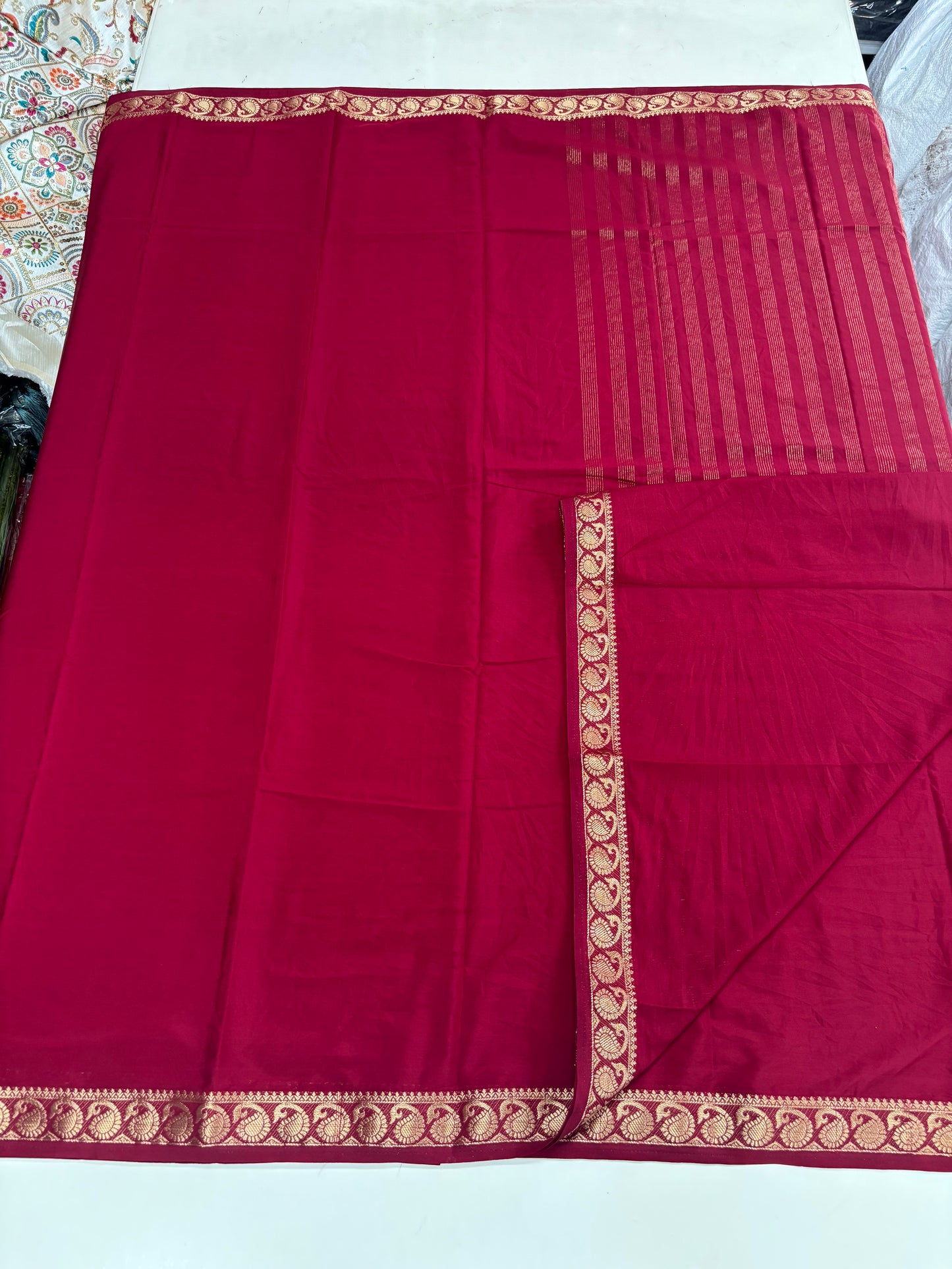 Semi Mysore Crepe(Self, Premium, Small Mango Border)