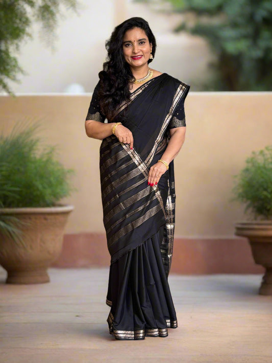 Semi Mysore Crepe (Self, 2 inch Floral Waves Border)