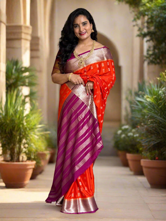 Semi Mysore Crepe (Premium, Rectangular Motifs and Grand Chit Pallu)