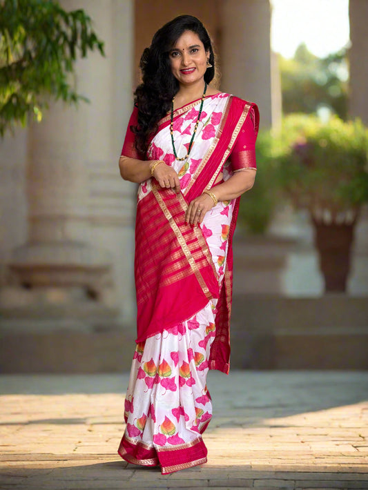 Semi Mysore Crepe (Premium, Digital Print and Mango Bentex Border)