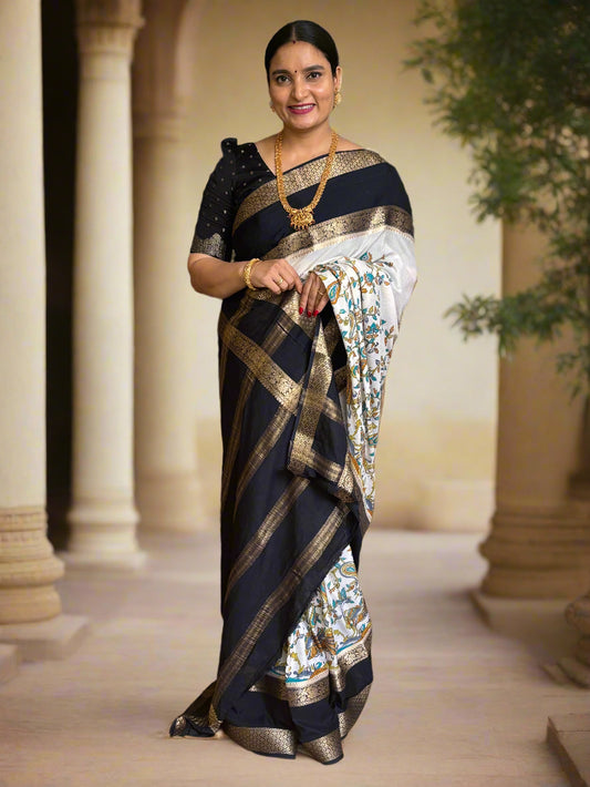 Semi Mysore Crepe (Peacock Kalamkari Print)