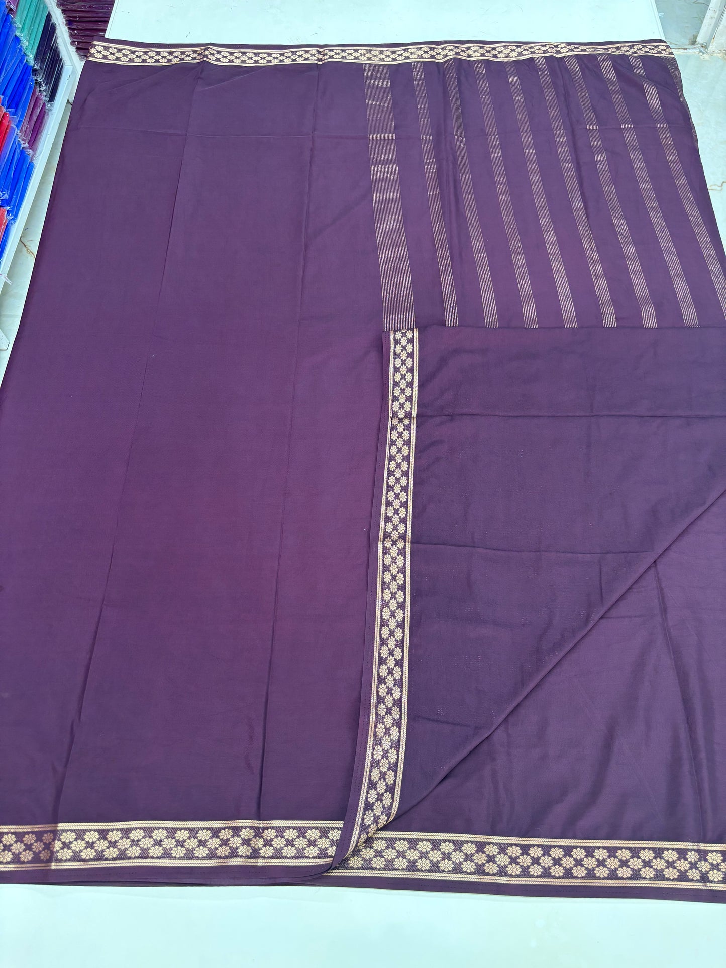 Semi Mysore Crepe (Self, Small Floral Bentex Border)
