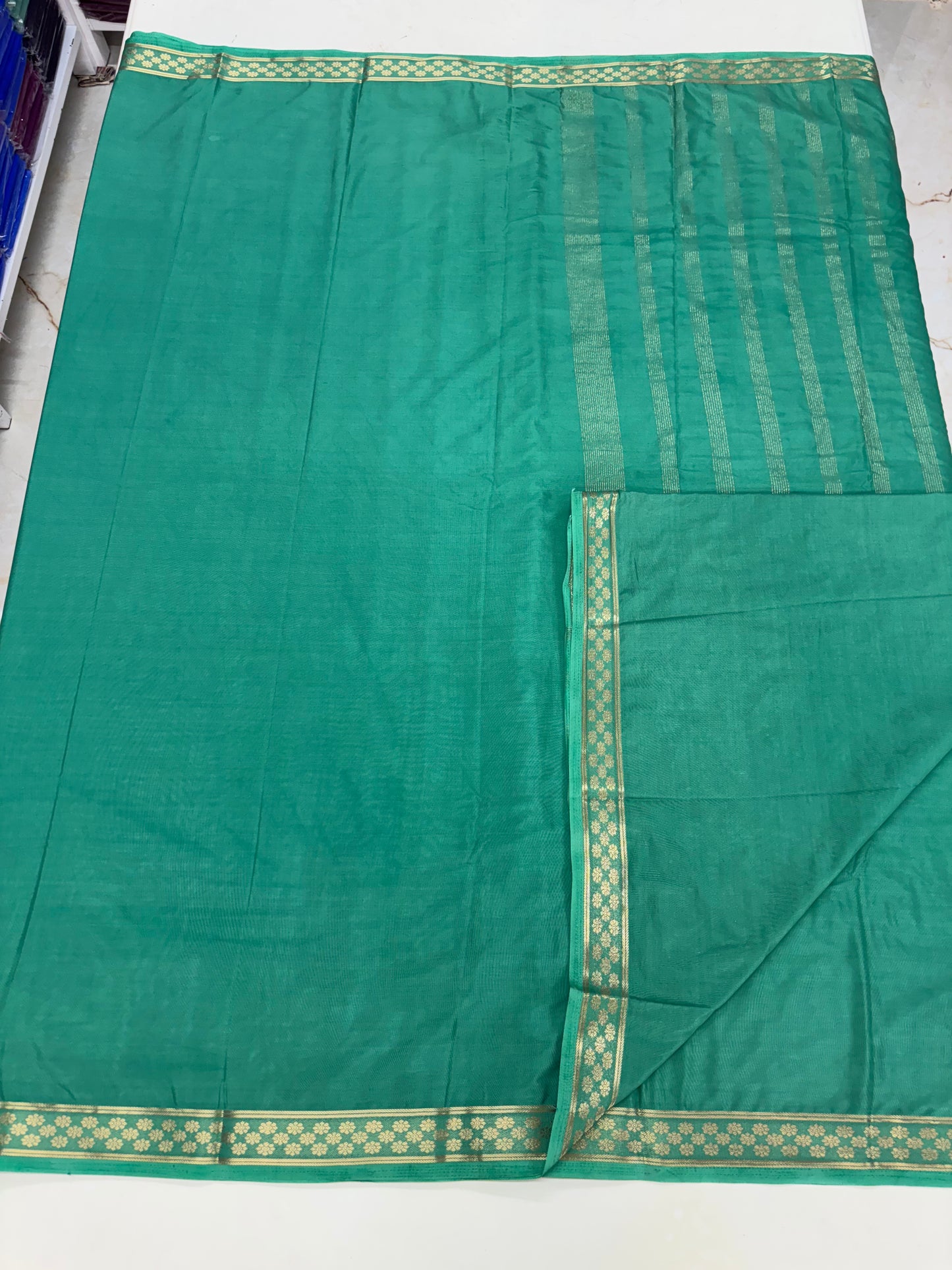 Semi Mysore Crepe (Self, Small Floral Bentex Border)