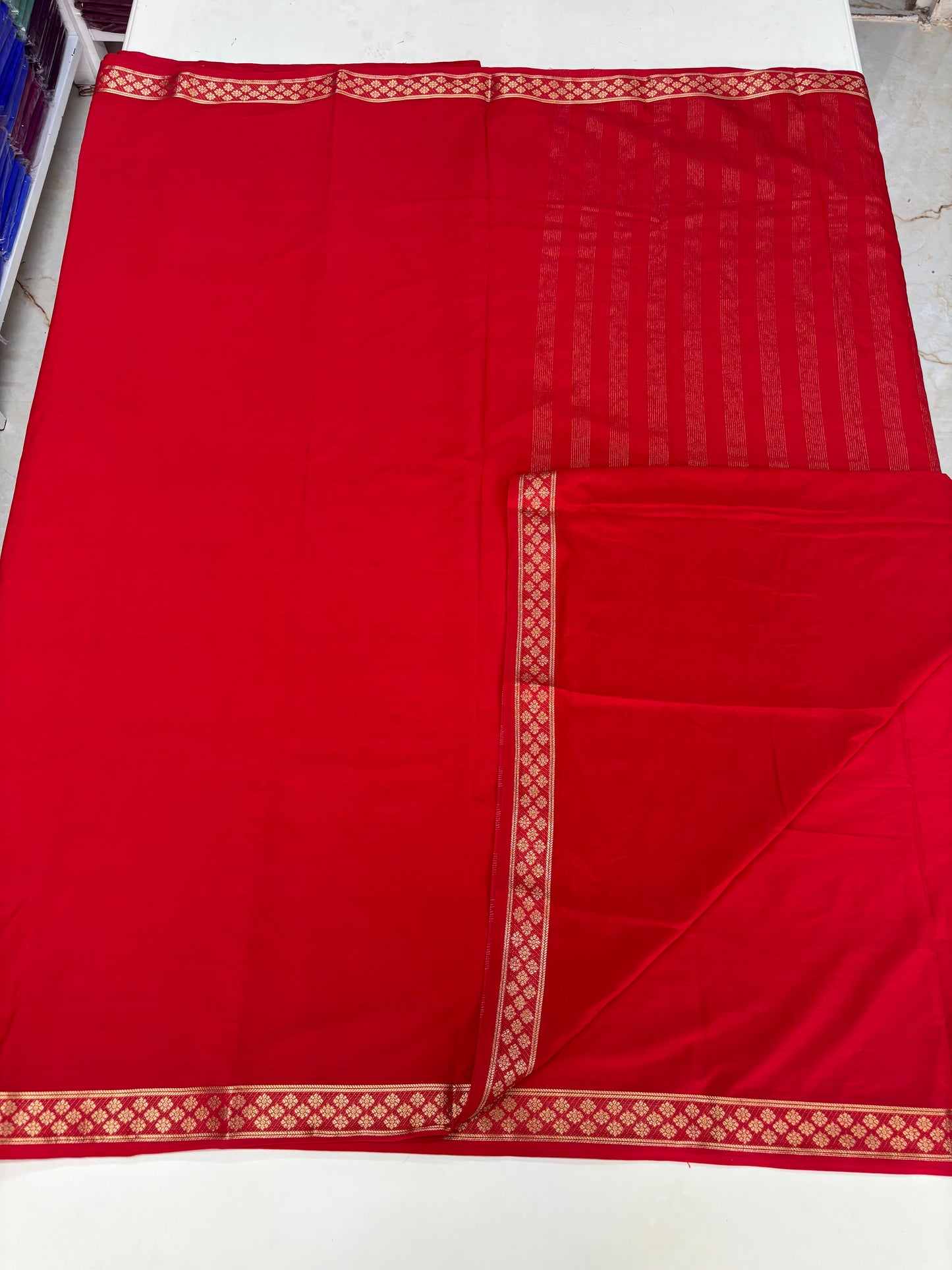 Semi Mysore Crepe (Self, Small Floral Bentex Border)