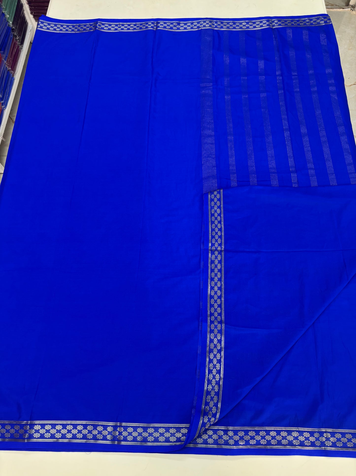 Semi Mysore Crepe (Self, Small Floral Bentex Border)