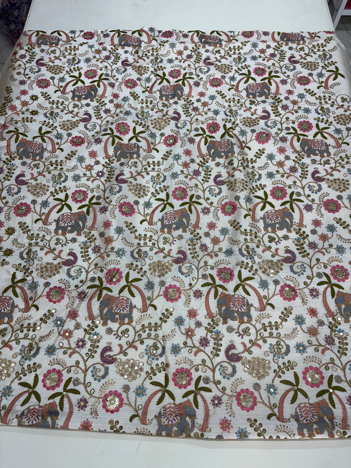 Raw Silk Blouse Fabric (HSSB7, Heavy Embroidery Work)