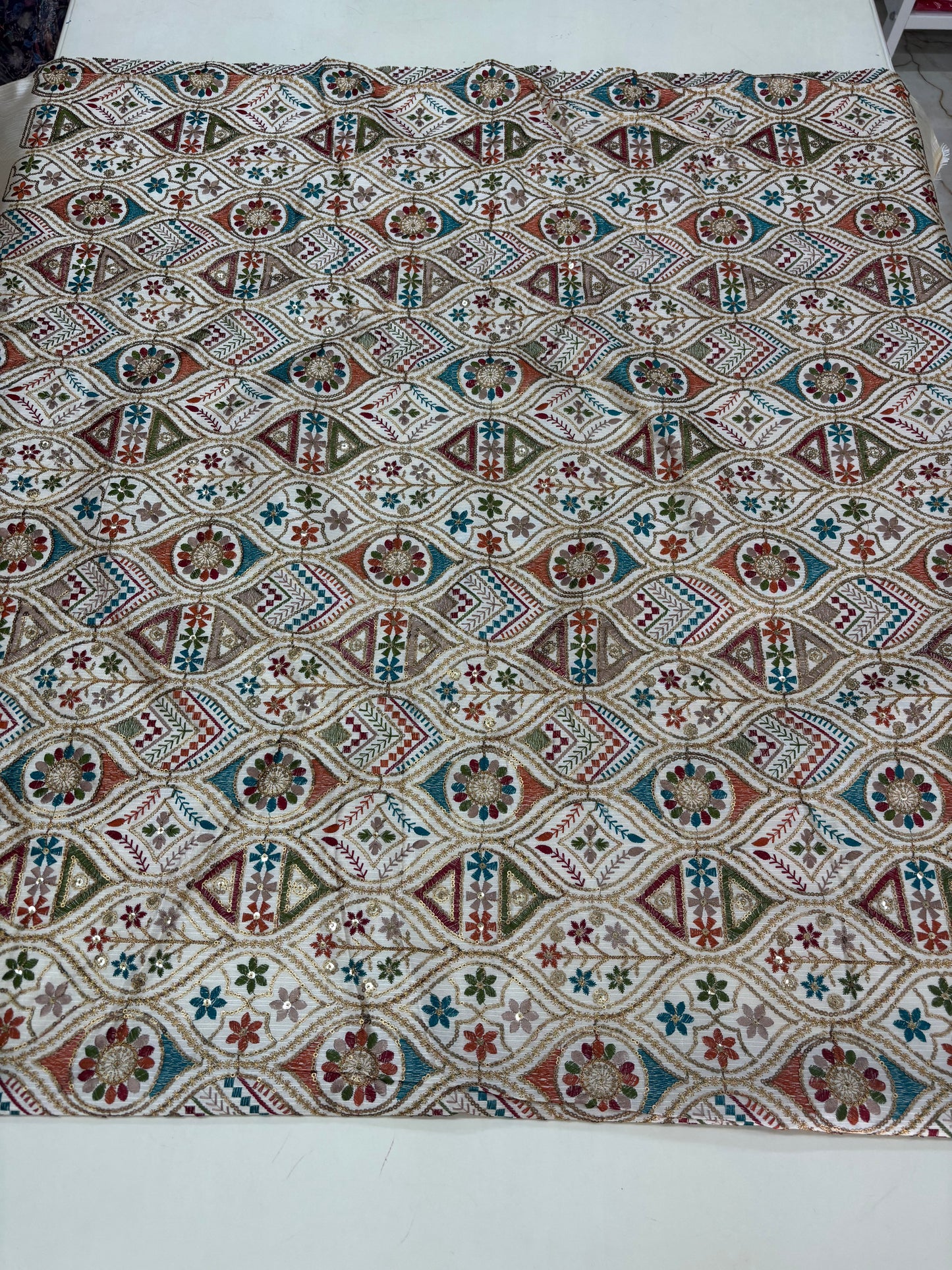 Raw Silk Blouse Fabric (HSSB7, Heavy Embroidery Work)