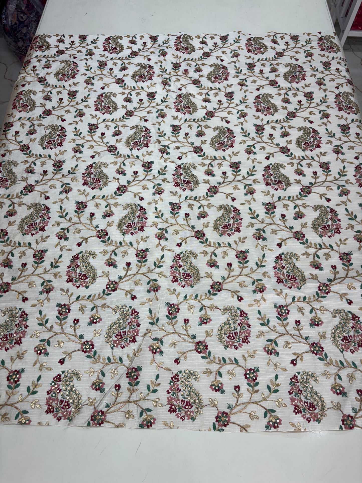 Raw Silk Blouse Fabric (HSSB7, Heavy Embroidery Work)