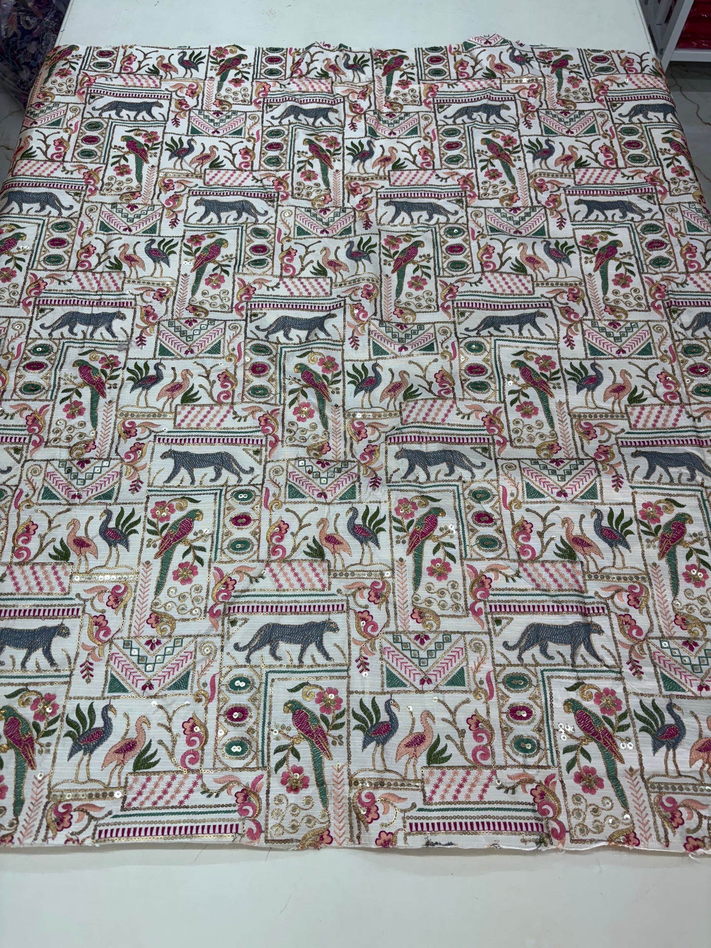 Raw Silk Blouse Fabric (HSSB7, Heavy Embroidery Work)