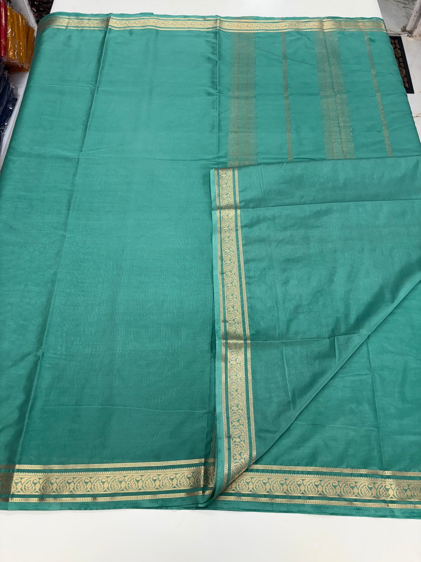 Semi Mysore Crepe (Self, Small Bentex Leaf Border)