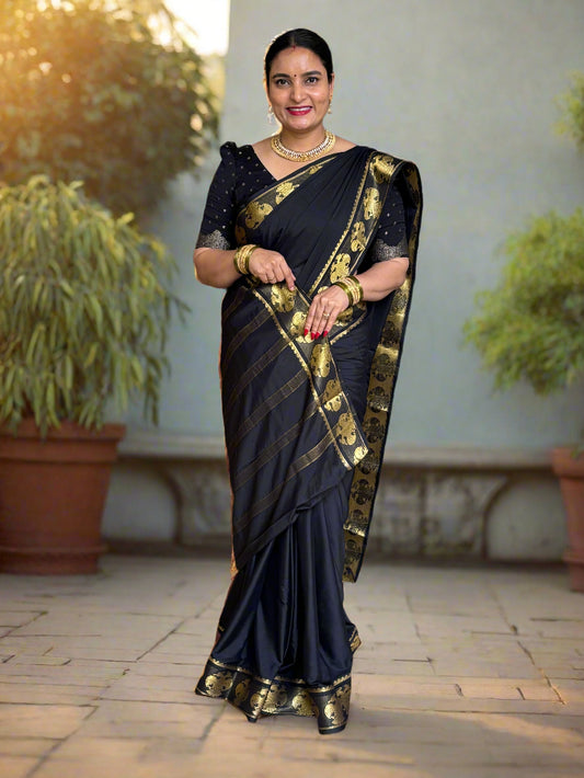 Semi Mysore Crepe (Self, Gandaberunda Medium Border)