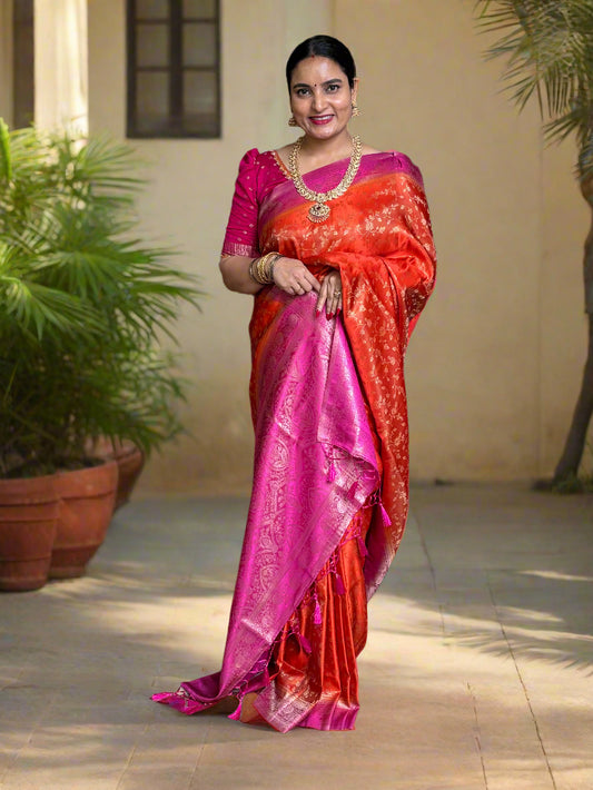 Banarasi Satin (Premium, Contrast, Jal with Rich Pallu)