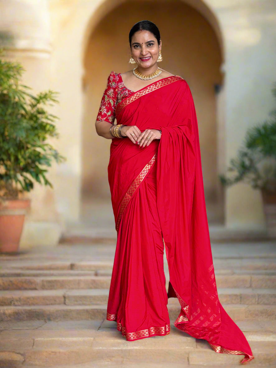 Semi Mysore Crepe (Self, Small Floral Bentex Border)
